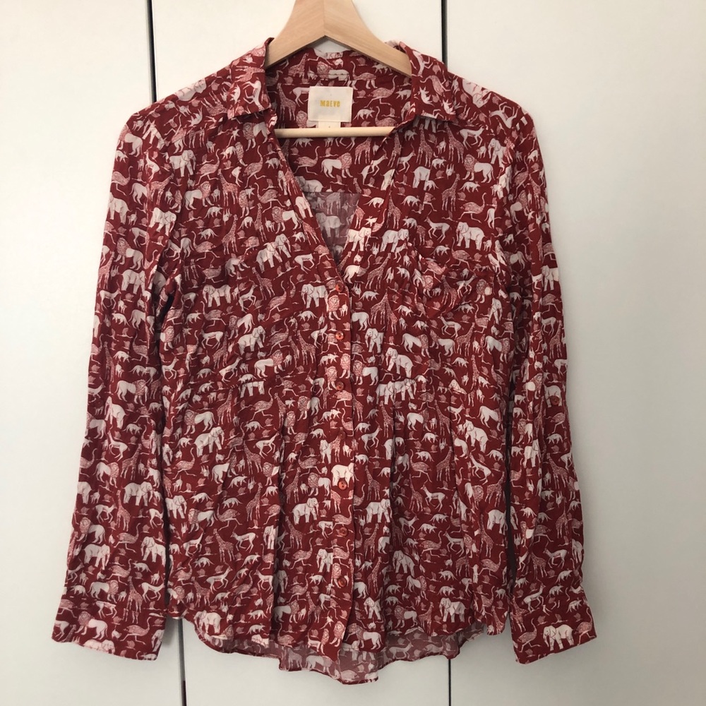 Maeve Anthropolgie Safari Animal Print Shirt Top